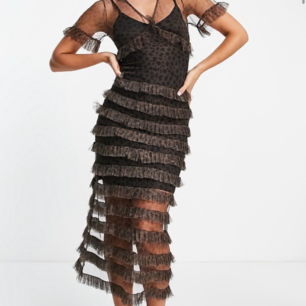 Cheetah sheer Ruffle Dress